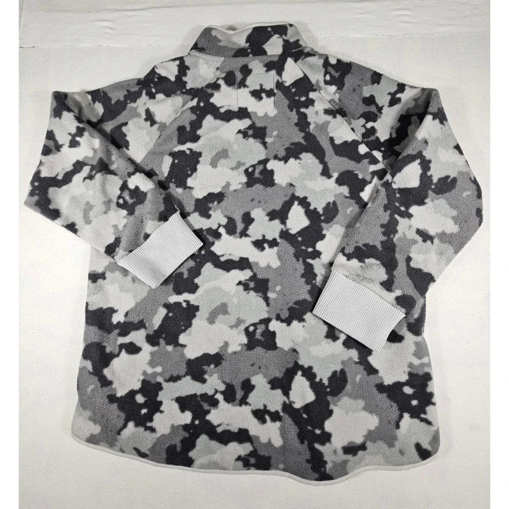 Kyodan Outdoor Womens XXL Grey Camo Fleece Quilted‎ Snap Neck Pullover Jacket
